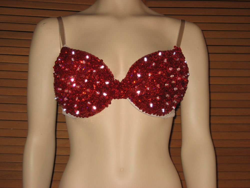 Red Sequined Electra Bra with White LEDs - Enlighted Designs
