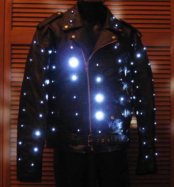 Leather Biker Jacket with White LEDs